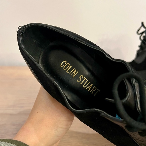 Colin Stuart Black Leather And Suede High Heel Lace-Up Booties - Picture 8 of 10